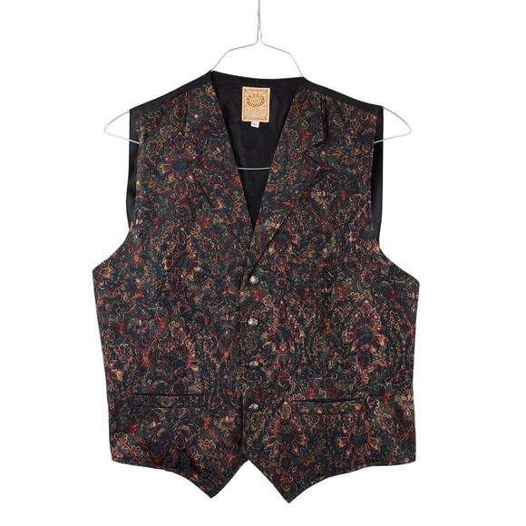 Wah Maker Vest Men Large Floral Western Paisley Frontier Clothing USA Cowboy - Picture 1 of 11